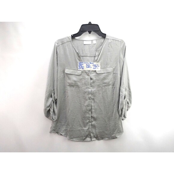 New York & Company Tops - New York & Company Women's Size M Roll Tab Short Sleeve Shirt V-neck Gray